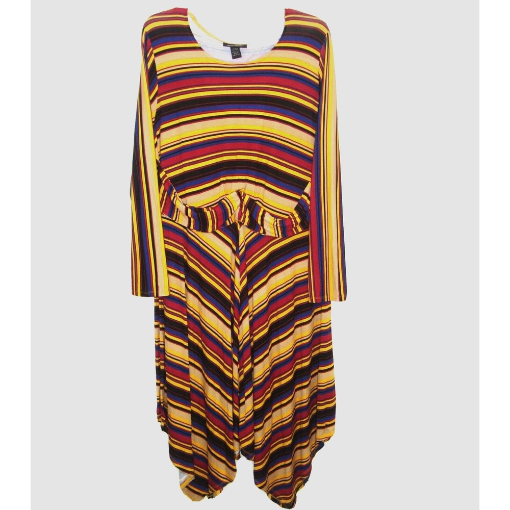NWT ASHLEY STEWART Soft Striped Long Sleeve Handkerchief Hem Dress Size 22/24